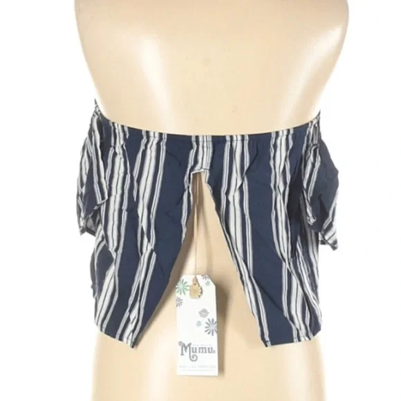 SHOW ME YOUR MUMU ELLA Striped Navy Blue Crop Top Womens LARGE NWT NEW - Picture 2 of 7